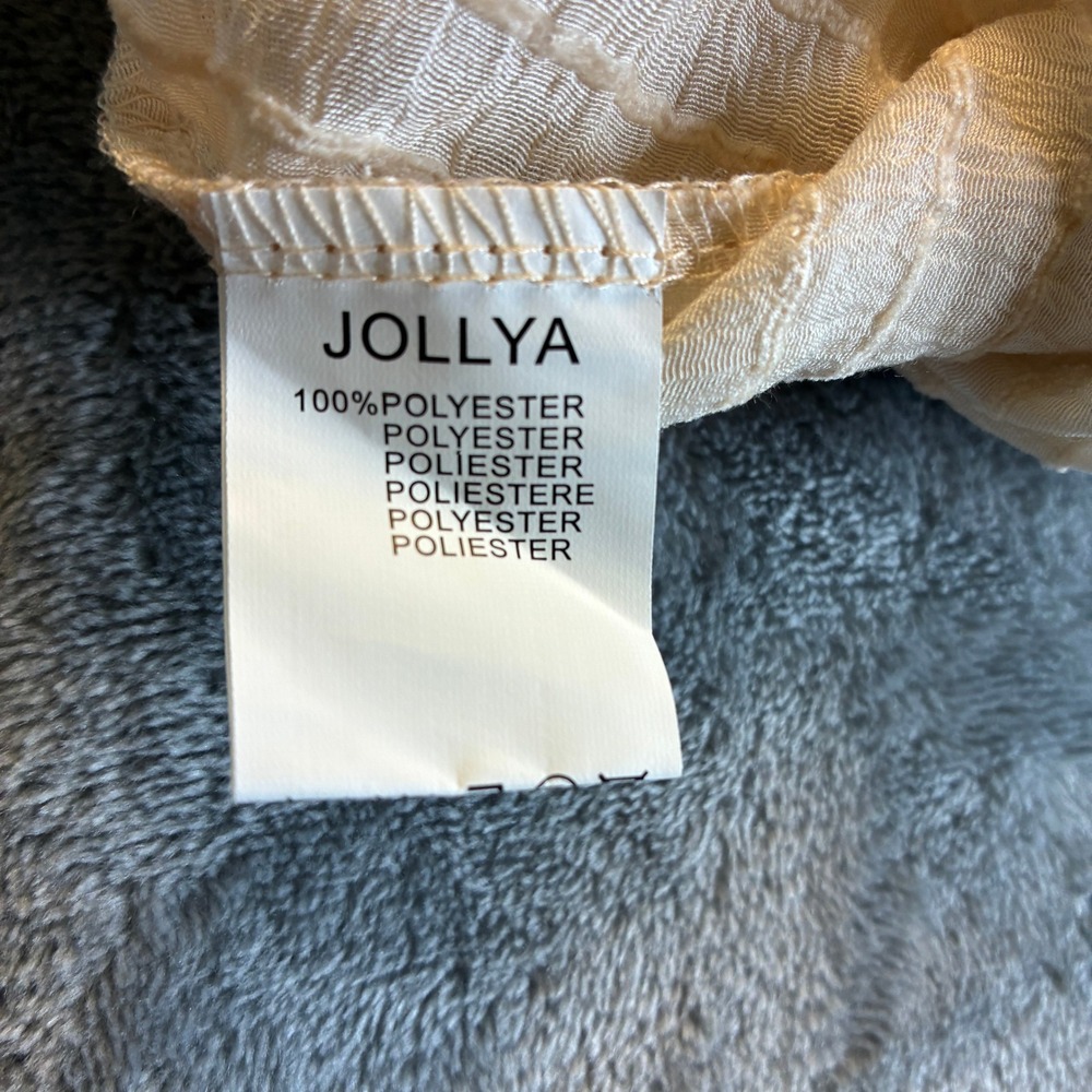 NWT Jollya Paris Beige Crochet Lace Boho Blouse Balloon Sleeve Button Front L/XL - Picture 7 of 16
